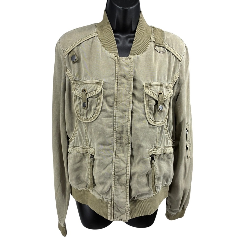 PEYTON JENSEN Olive Utility Bomber Jacket Lyocell Cargo Military Moto Size‎ M